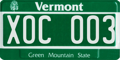 VT license plate XOC003