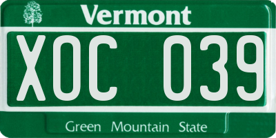 VT license plate XOC039