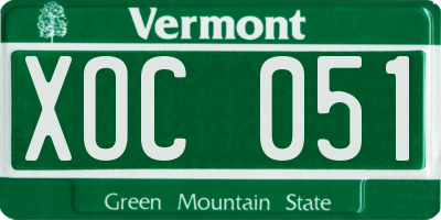 VT license plate XOC051