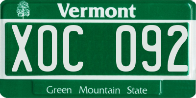 VT license plate XOC092