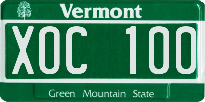 VT license plate XOC100