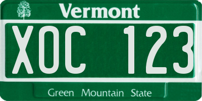VT license plate XOC123