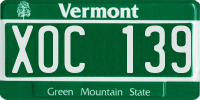 VT license plate XOC139