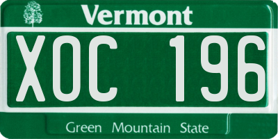 VT license plate XOC196