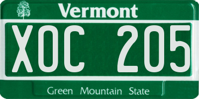 VT license plate XOC205