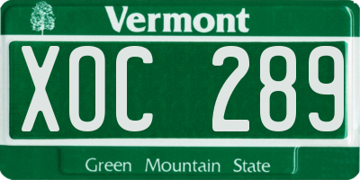 VT license plate XOC289