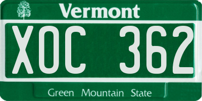 VT license plate XOC362