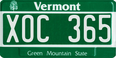 VT license plate XOC365