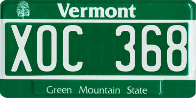 VT license plate XOC368