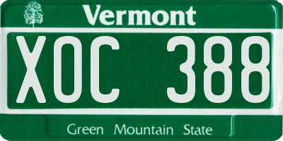 VT license plate XOC388