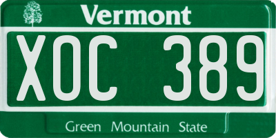 VT license plate XOC389