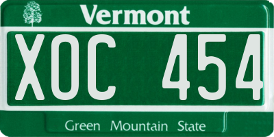 VT license plate XOC454