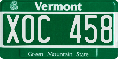 VT license plate XOC458