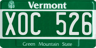 VT license plate XOC526