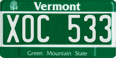 VT license plate XOC533