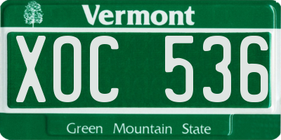 VT license plate XOC536