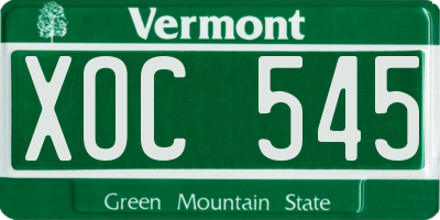 VT license plate XOC545