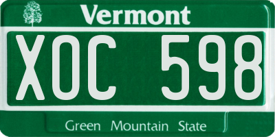 VT license plate XOC598