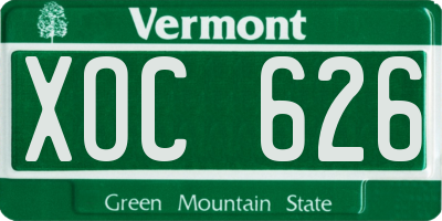 VT license plate XOC626