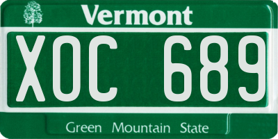 VT license plate XOC689