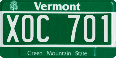 VT license plate XOC701