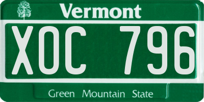 VT license plate XOC796