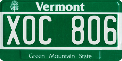 VT license plate XOC806