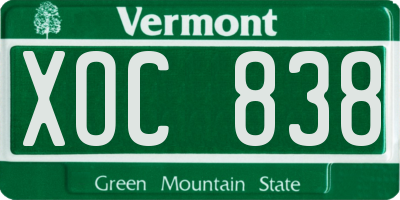 VT license plate XOC838