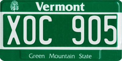 VT license plate XOC905