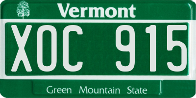 VT license plate XOC915