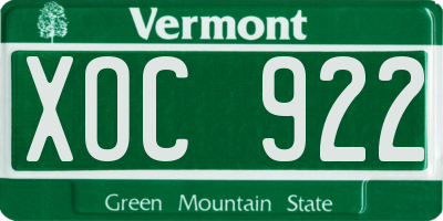 VT license plate XOC922