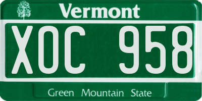 VT license plate XOC958