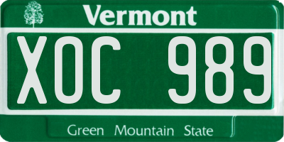 VT license plate XOC989