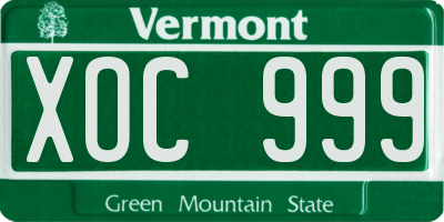 VT license plate XOC999