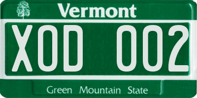 VT license plate XOD002