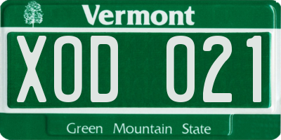 VT license plate XOD021
