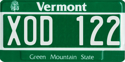 VT license plate XOD122