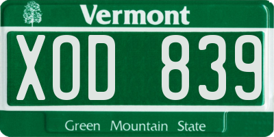 VT license plate XOD839