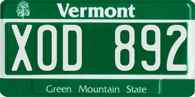 VT license plate XOD892