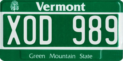 VT license plate XOD989