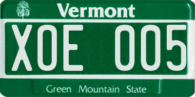VT license plate XOE005