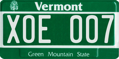 VT license plate XOE007