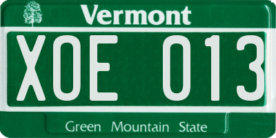 VT license plate XOE013