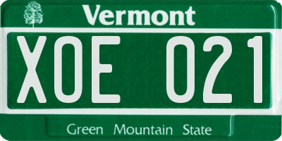 VT license plate XOE021