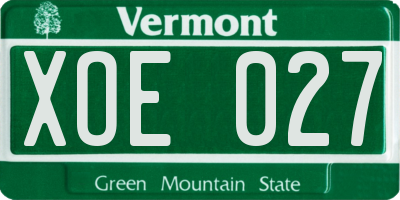 VT license plate XOE027