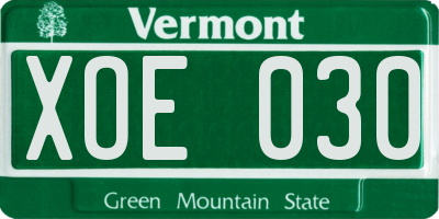 VT license plate XOE030