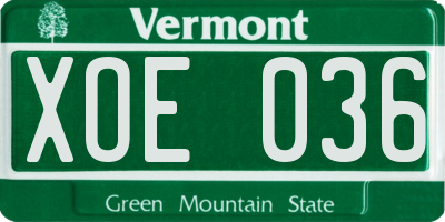 VT license plate XOE036