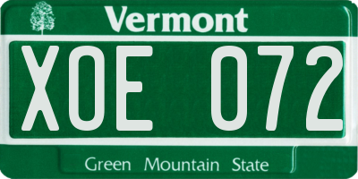 VT license plate XOE072