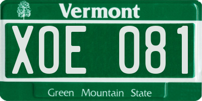 VT license plate XOE081