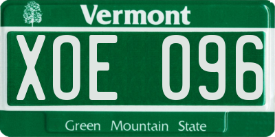 VT license plate XOE096